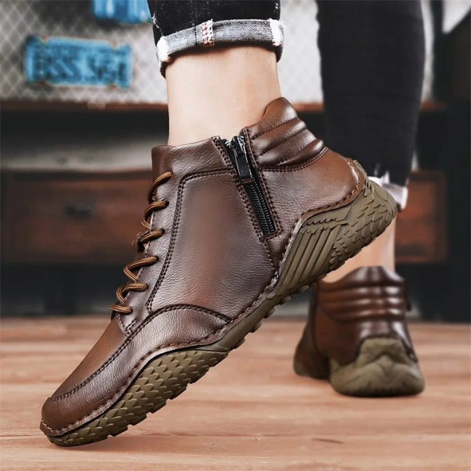 Roldan Men’s Leather Ankle Boots – Full-Grain Mid Boot with Cushioned Insole
