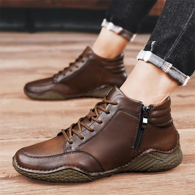 Stefano Men’s Leather Ankle Boots – Full-Grain Zip-Up Design