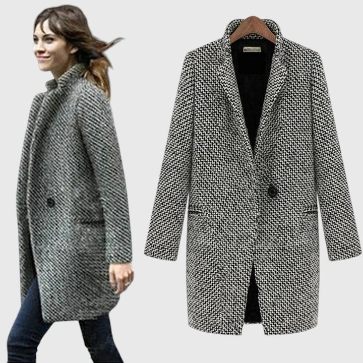 Dina Women’s Wool Coat – Long Wool Blend Double-Breasted Jacket