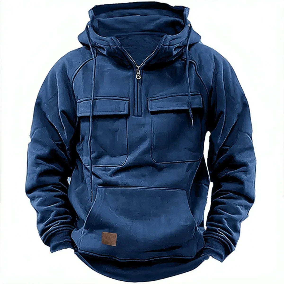 Deluca Men’s Quarter-Zip Hoodie – Sueded Fleece with Cargo Pockets