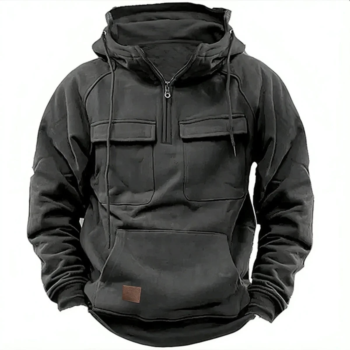 Deluca Men’s Quarter-Zip Hoodie – Sueded Fleece with Cargo Pockets