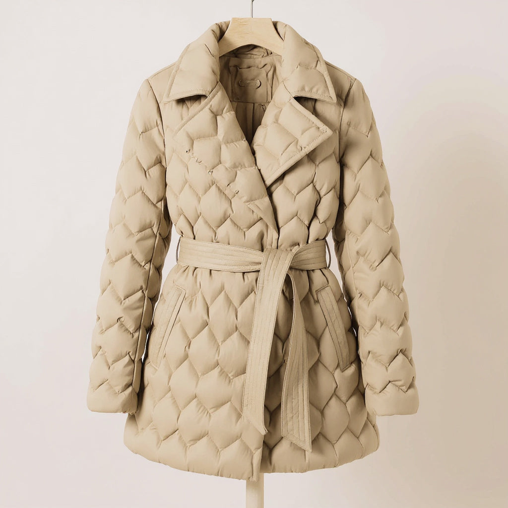 Mikaela Women’s Quilted Belted Coat – Water-Resistant Wrap Jacket