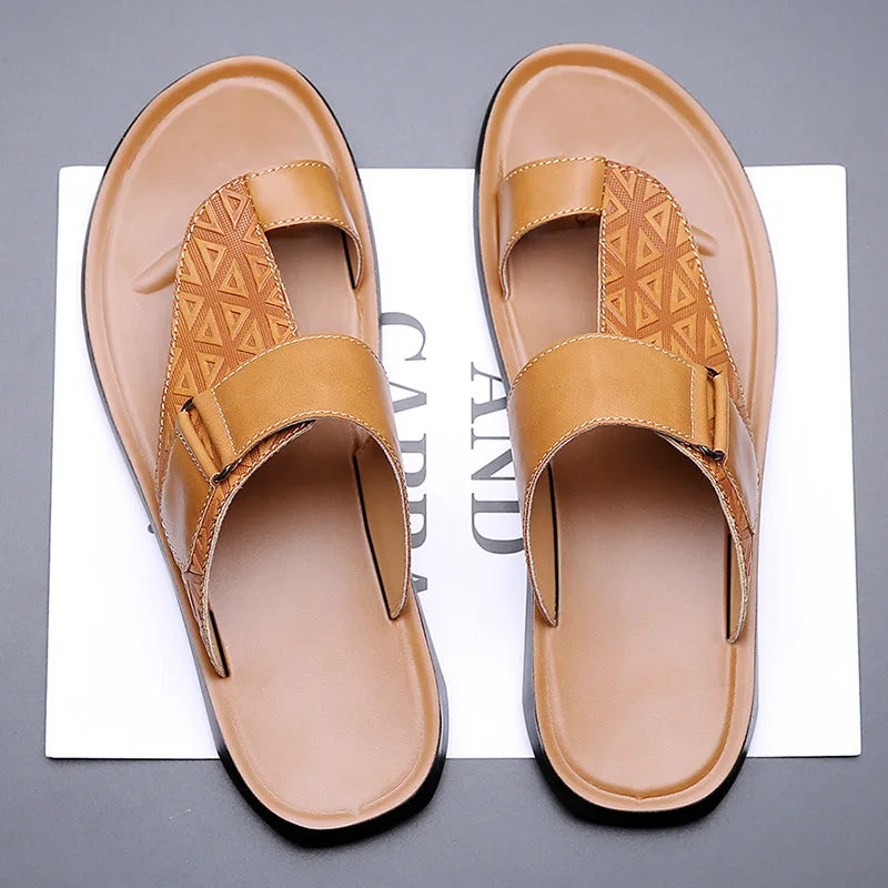 Vincent Geometric Leather Sandals – Cushioned Contoured Summer Footwear