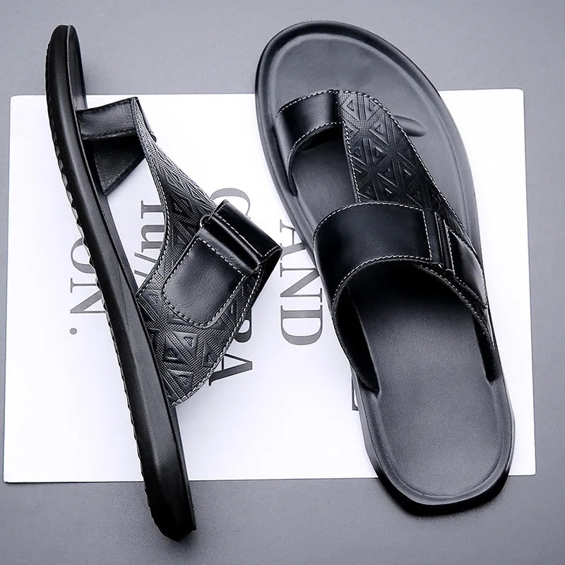 Vincent Geometric Leather Sandals – Cushioned Contoured Summer Footwear