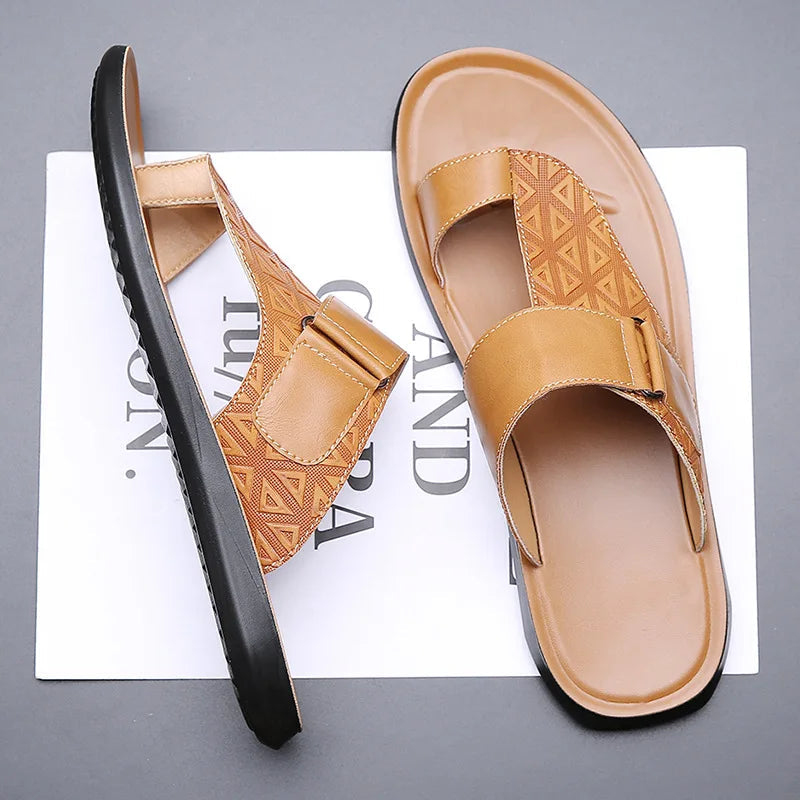 Vincent Geometric Leather Sandals – Cushioned Contoured Summer Footwear