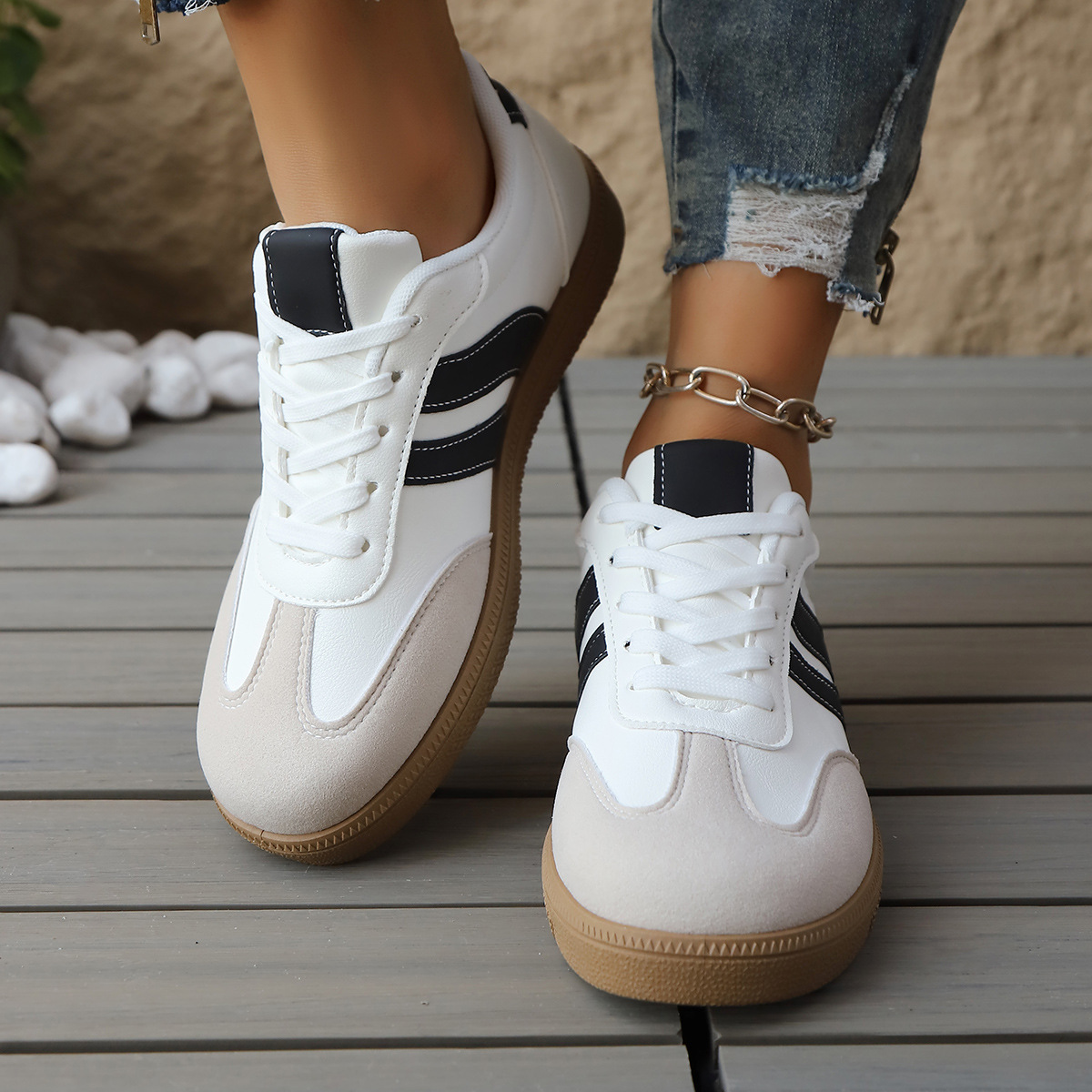 Donatella Leather Vintage Sneakers – Cushioned Suede Lightweight Casual Shoes