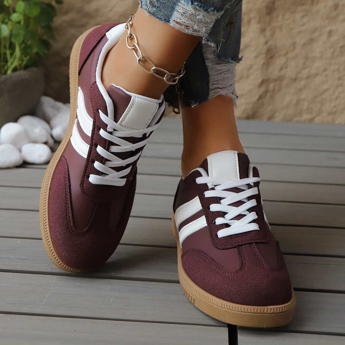 Donatella Leather Vintage Sneakers – Cushioned Suede Lightweight Casual Shoes