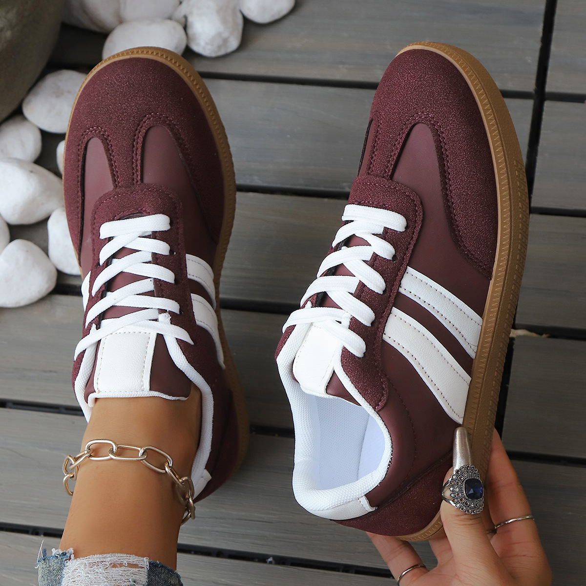 Donatella Leather Vintage Sneakers – Cushioned Suede Lightweight Casual Shoes