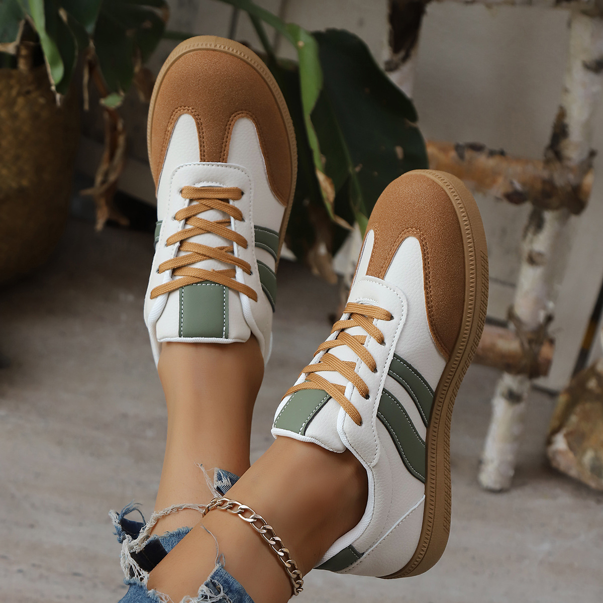 Donatella Leather Vintage Sneakers – Cushioned Suede Lightweight Casual Shoes