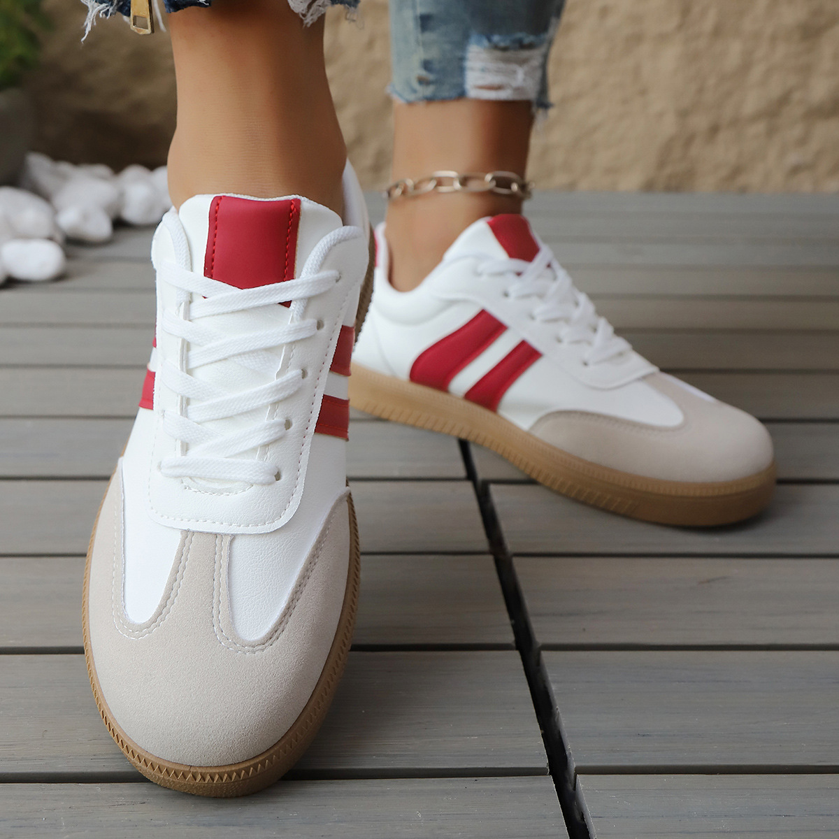 Donatella Leather Vintage Sneakers – Cushioned Suede Lightweight Casual Shoes