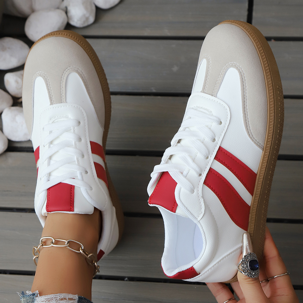 Donatella Leather Vintage Sneakers – Cushioned Suede Lightweight Casual Shoes