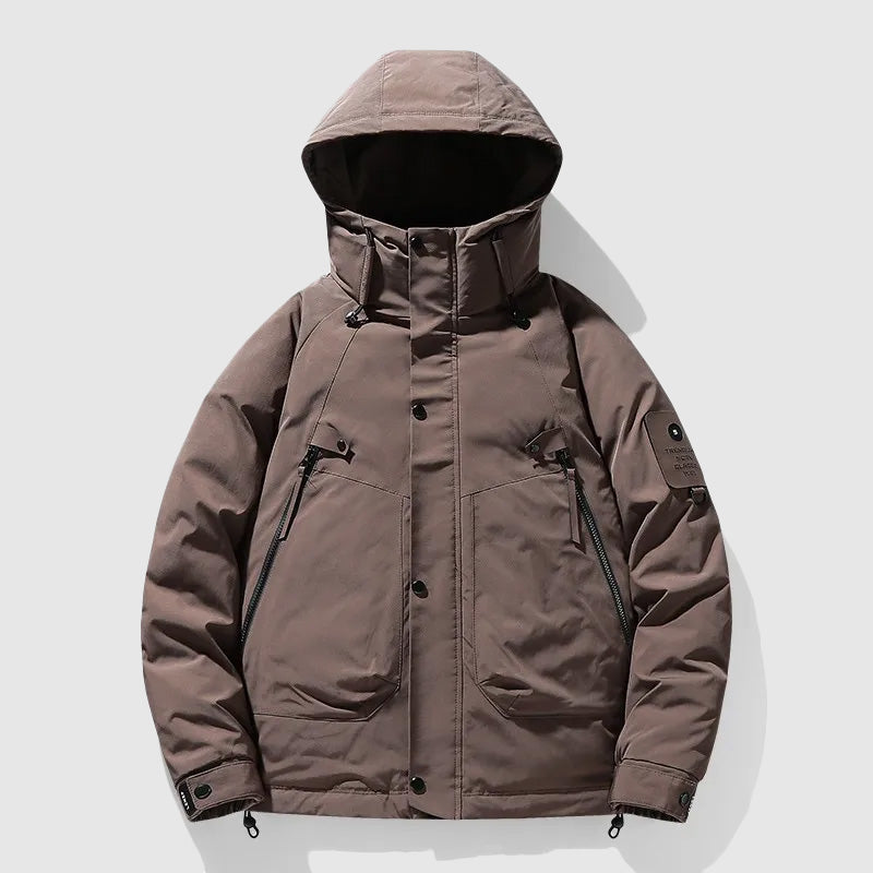 Zoren Men’s Down-Filled Jacket – Detachable Hood & Insulated Broadcloth Design