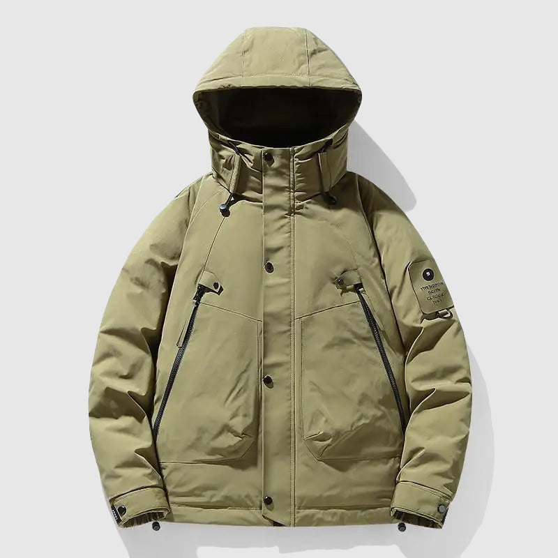 Zoren Men’s Down-Filled Jacket – Detachable Hood & Insulated Broadcloth Design