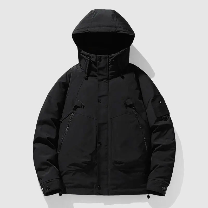 Zoren Men’s Down-Filled Jacket – Detachable Hood & Insulated Broadcloth Design