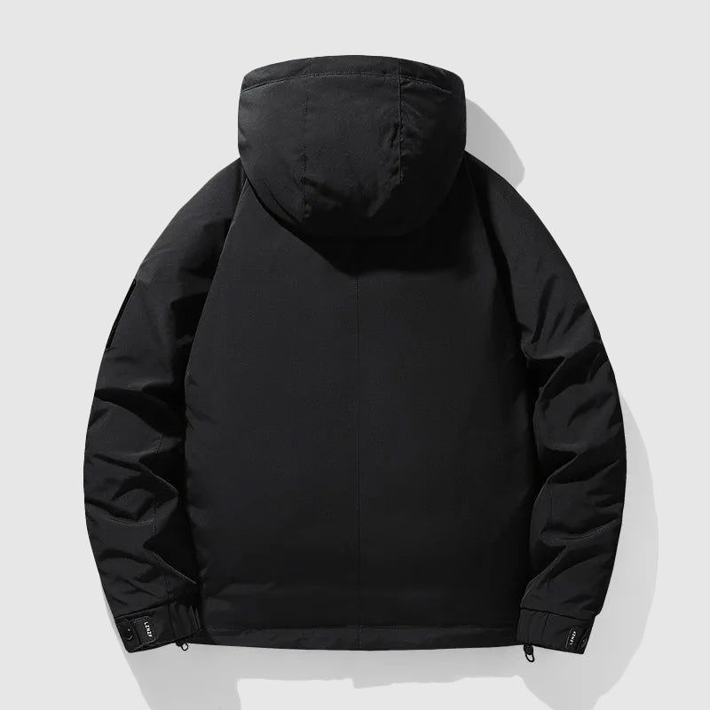 Zoren Men’s Down-Filled Jacket – Detachable Hood & Insulated Broadcloth Design