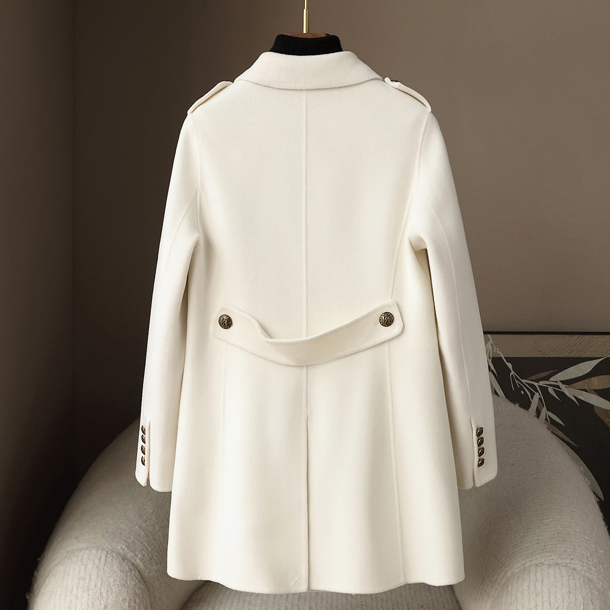 Jesmelita Women’s Wool Cashmere Coat – Double-Breasted Mid-Length Tailored Fit