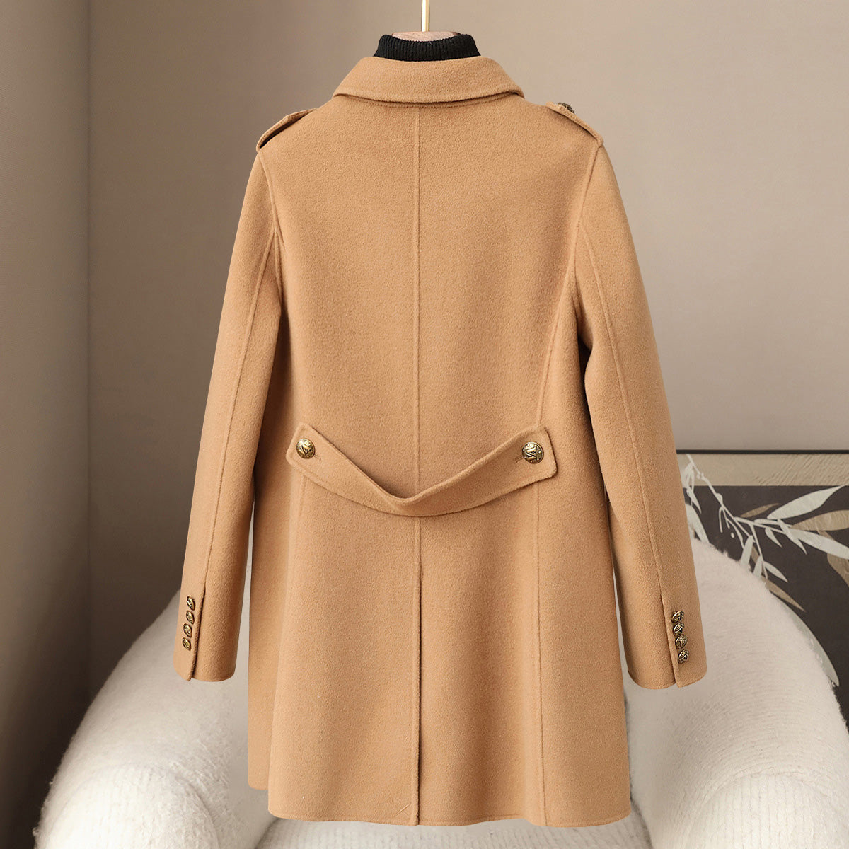 Jesmelita Women’s Wool Cashmere Coat – Double-Breasted Mid-Length Tailored Fit