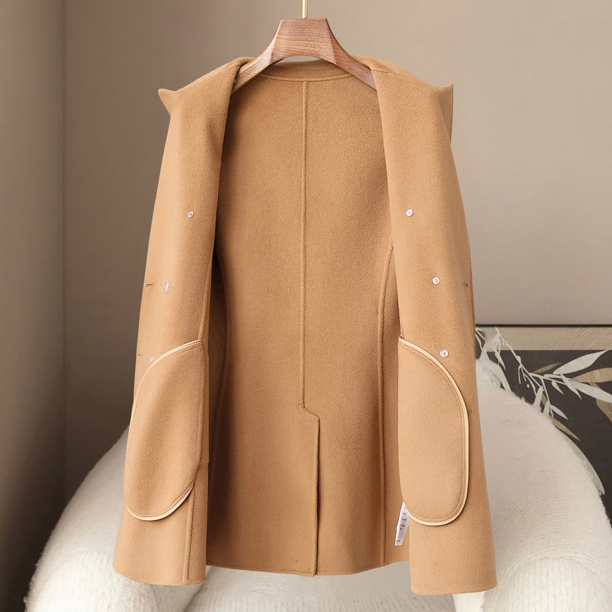 Jesmelita Women’s Wool Cashmere Coat – Double-Breasted Mid-Length Tailored Fit