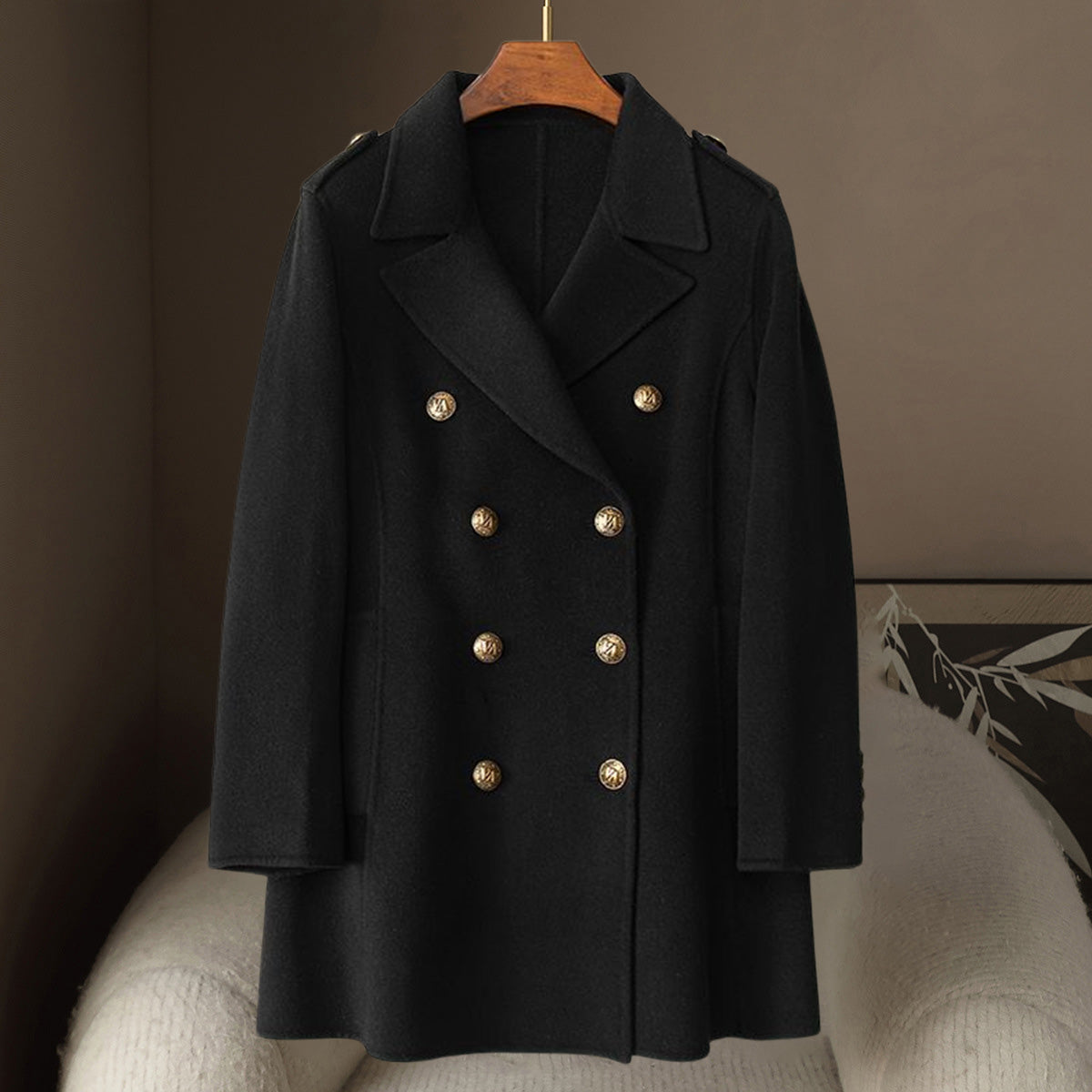 Jesmelita Women’s Wool Cashmere Coat – Double-Breasted Mid-Length Tailored Fit