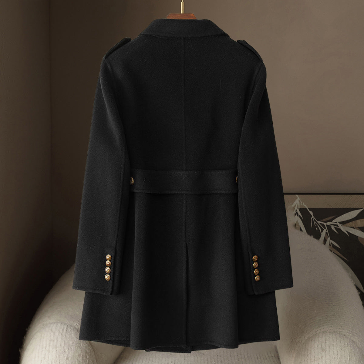 Jesmelita Women’s Wool Cashmere Coat – Double-Breasted Mid-Length Tailored Fit