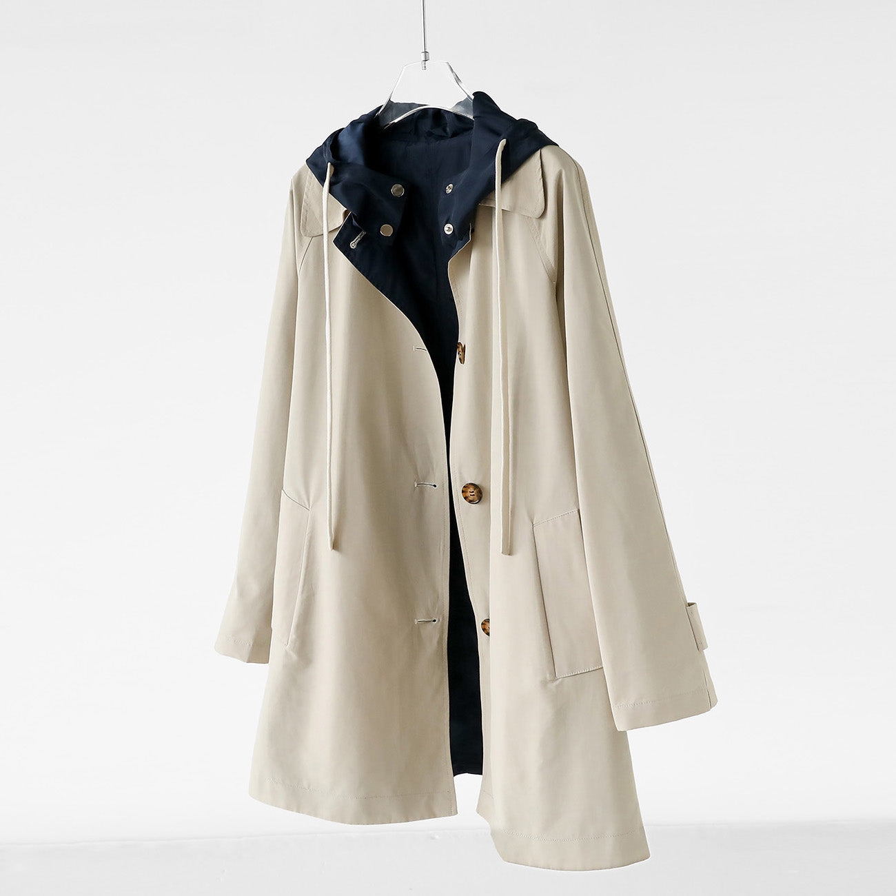 Harper Women’s Hooded Coat – Double-Sided Cotton Blend with Contrast Panels