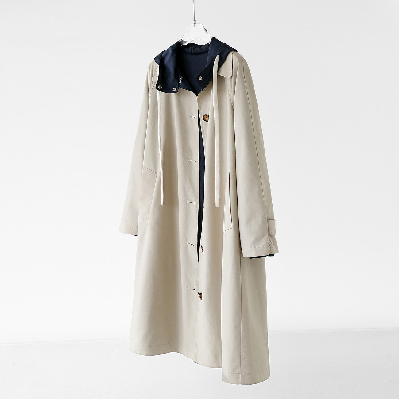 Harper Women’s Hooded Coat – Double-Sided Cotton Blend with Contrast Panels