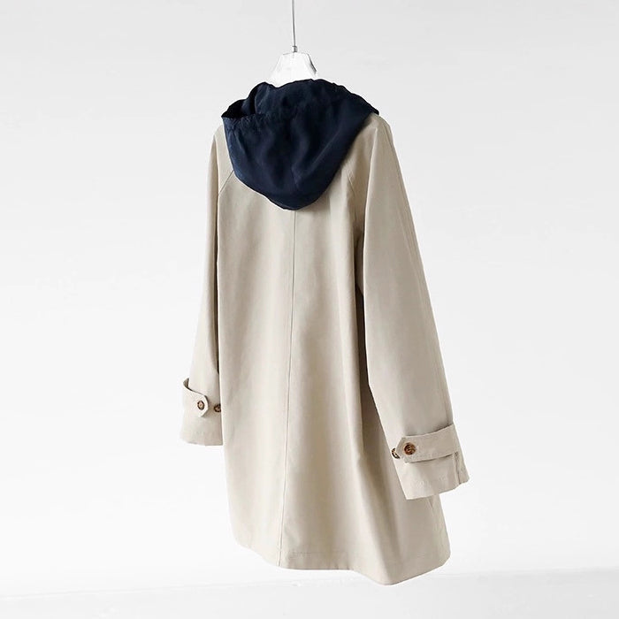 Harper Women’s Hooded Coat – Double-Sided Cotton Blend with Contrast Panels