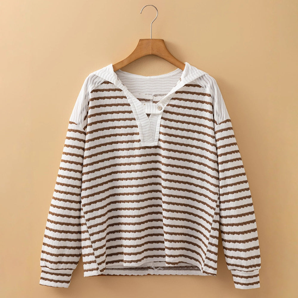 Janeen Women’s V-Neck Sweater – Soft Knit Pullover with Striped Texture