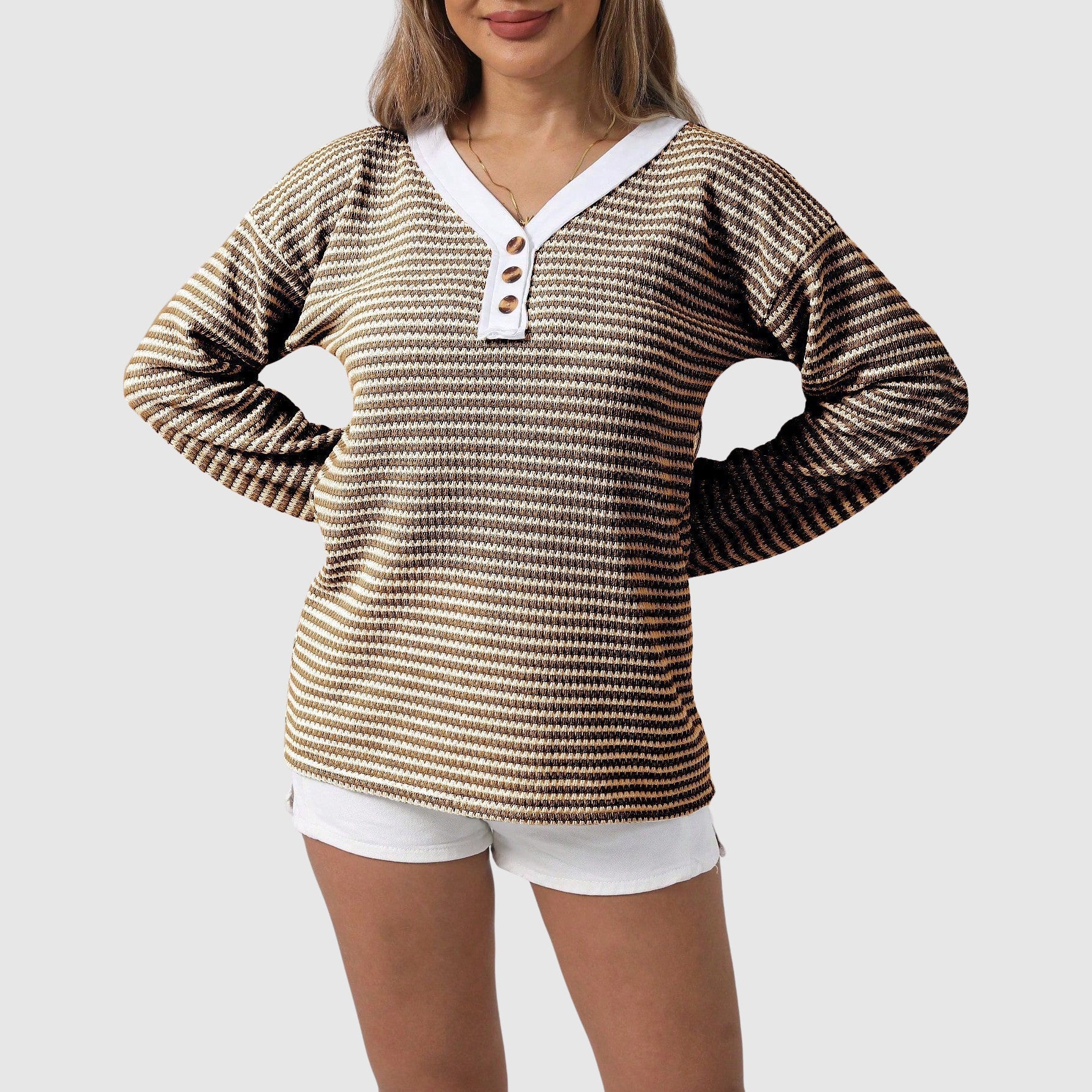 Ridzna Women’s V-Neck Sweater – Colour Block Knit Sweater