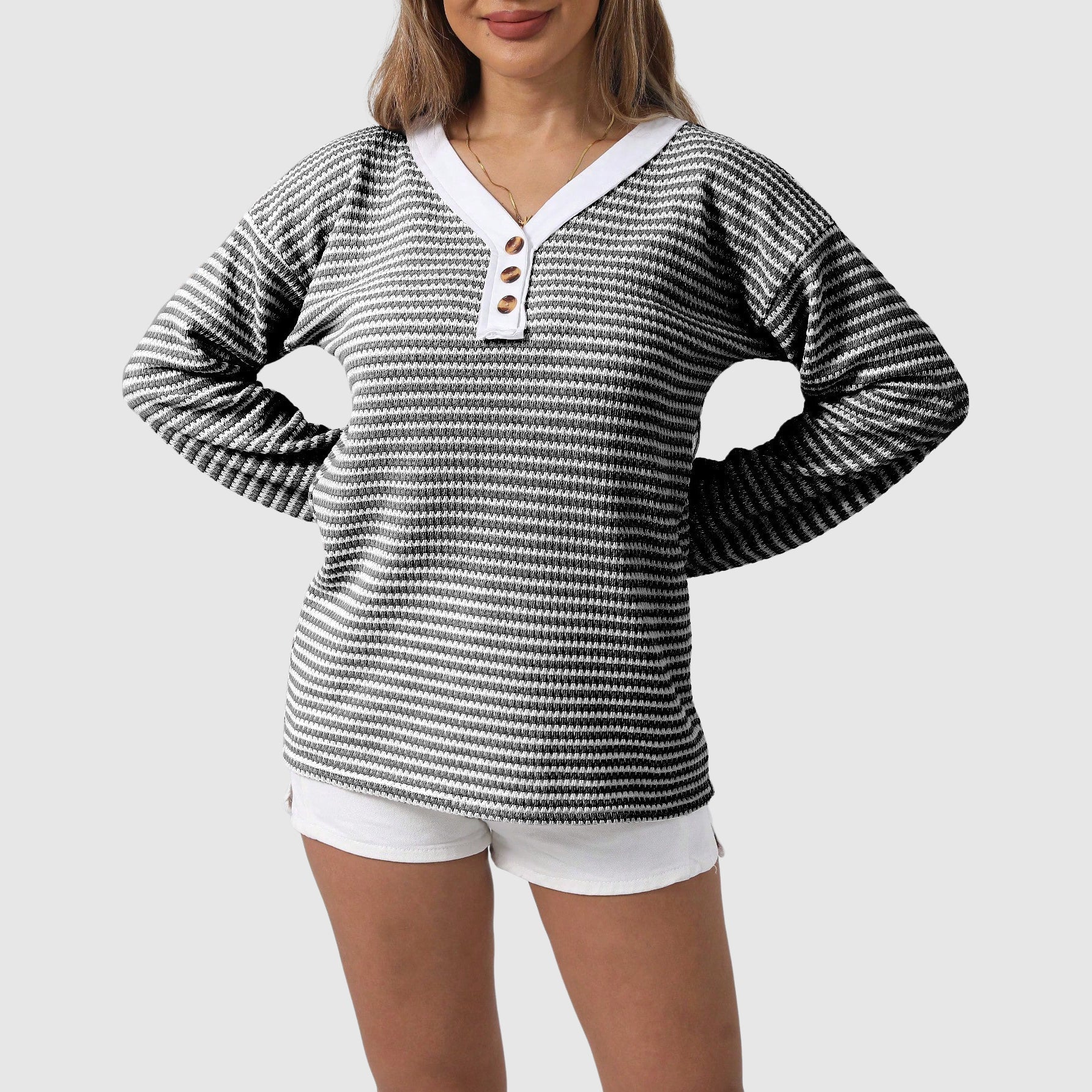 Ridzna Women’s V-Neck Sweater – Colour Block Knit Sweater