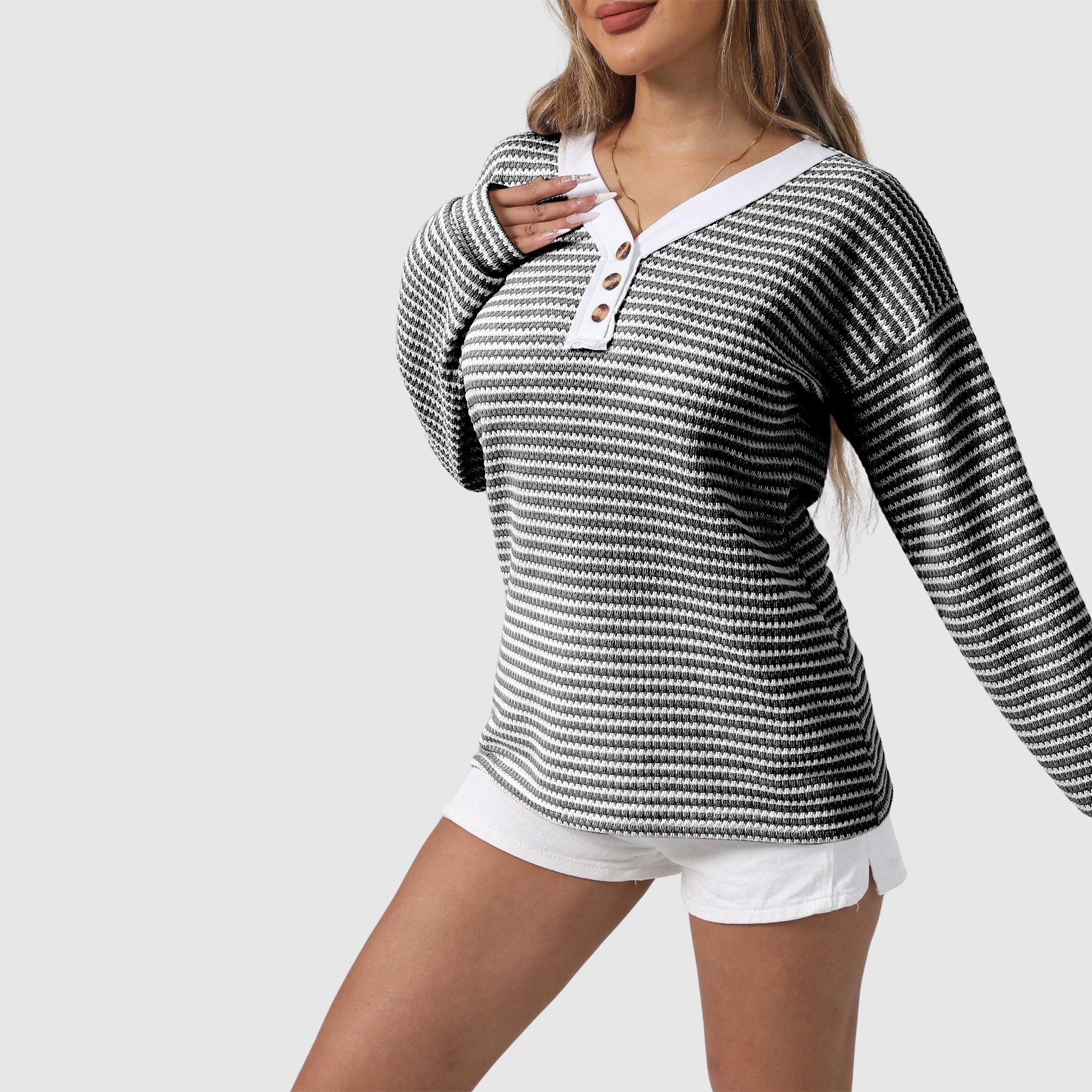 Ridzna Women’s V-Neck Sweater – Colour Block Knit Sweater