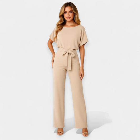 Michelle Women’s Jumpsuit – Lightweight Fabric with Adjustable Tie Belt