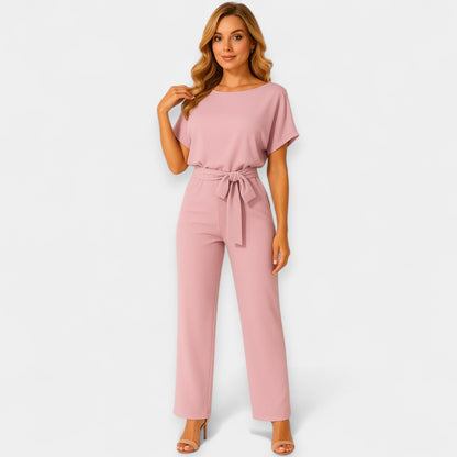 Michelle Women’s Jumpsuit – Lightweight Fabric with Adjustable Tie Belt