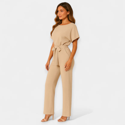 Michelle Women’s Jumpsuit – Lightweight Fabric with Adjustable Tie Belt