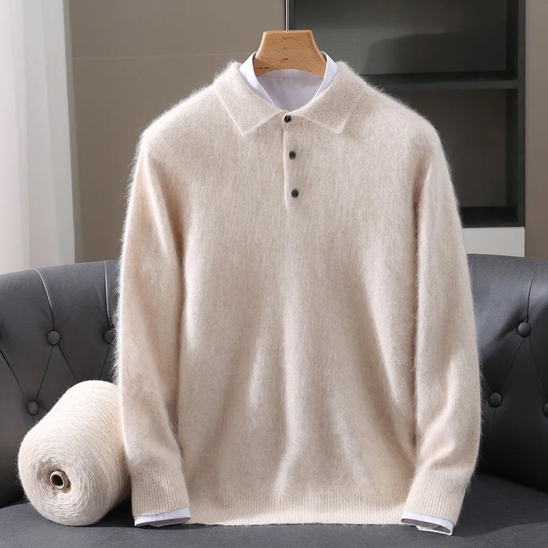 Zamora Men’s Cashmere Sweater – Henley Button-Up Knit Pullover