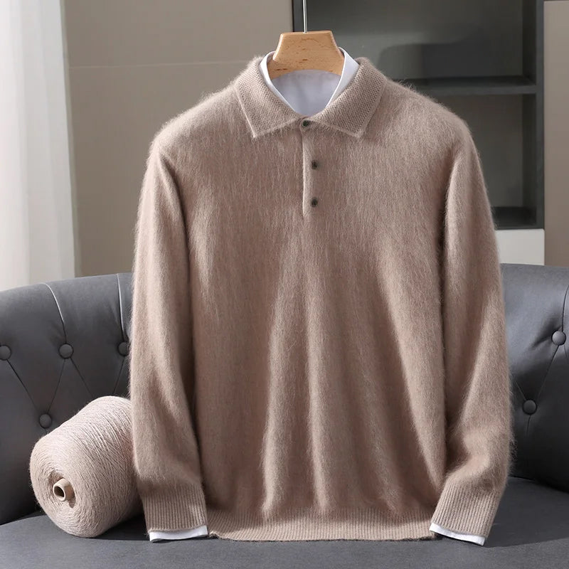 Zamora Men’s Cashmere Sweater – Henley Button-Up Knit Pullover