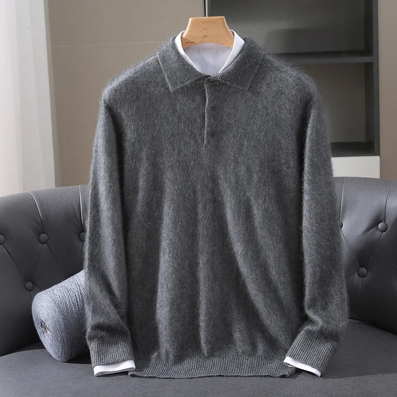 Zamora Men’s Cashmere Sweater – Henley Button-Up Knit Pullover