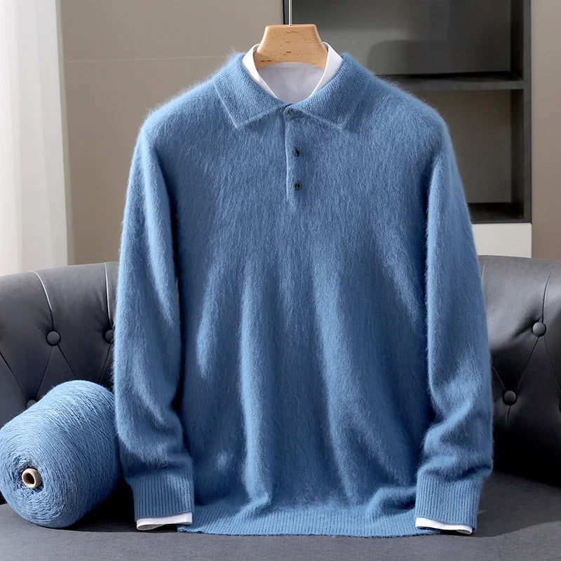 Zamora Men’s Cashmere Sweater – Henley Button-Up Knit Pullover
