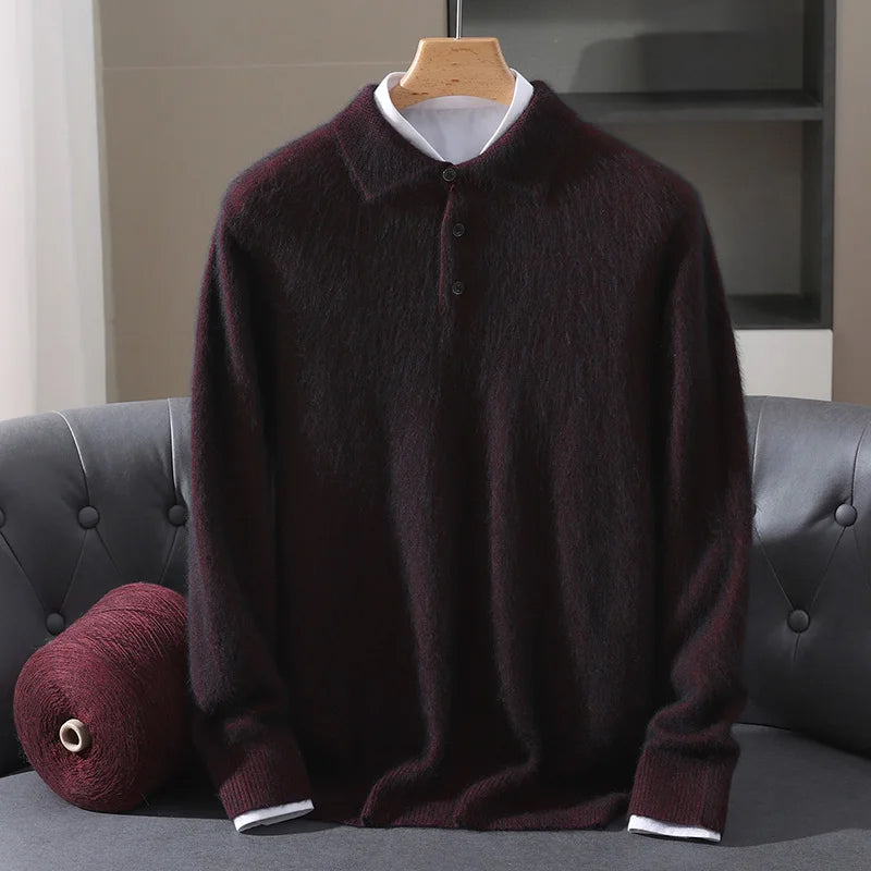 Zamora Men’s Cashmere Sweater – Henley Button-Up Knit Pullover