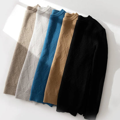 Chase Textured Knit Men’s Pullover – Wool Blend Crew Neck with Geometric Pattern