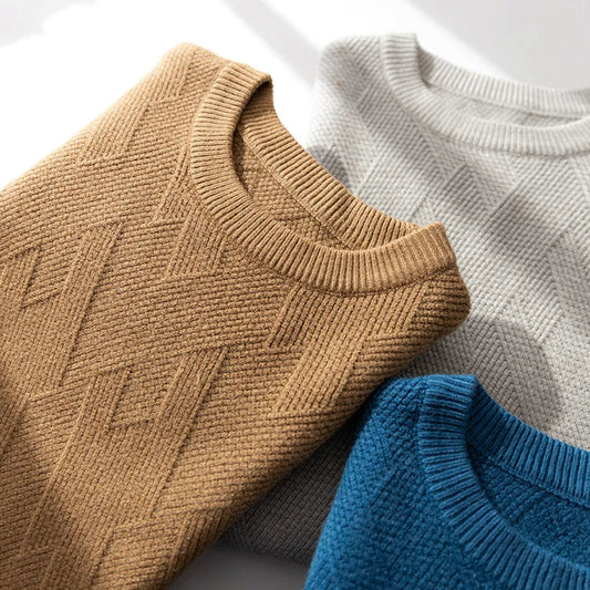 Chase Textured Knit Men’s Pullover – Wool Blend Crew Neck with Geometric Pattern