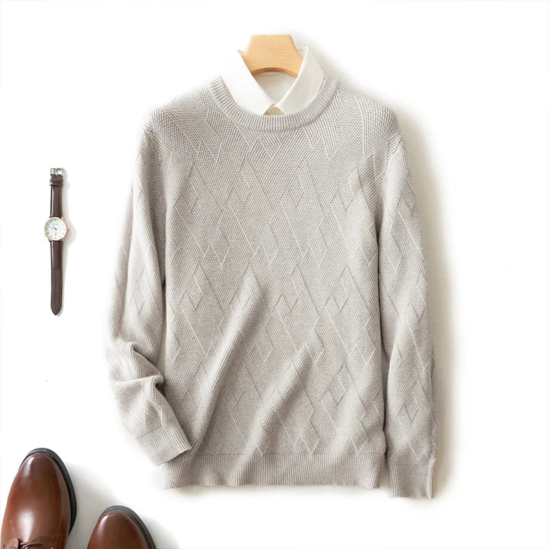 Chase Textured Knit Men’s Pullover – Crew Neck Jumper with Geometric Pattern