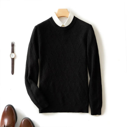 Chase Textured Knit Men’s Pullover – Wool Blend Crew Neck with Geometric Pattern