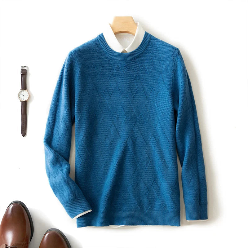 Chase Textured Knit Men’s Pullover – Crew Neck Jumper with Geometric Pattern