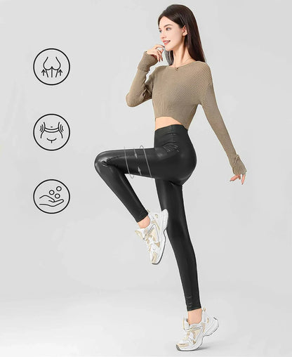 Mila Women’s Faux Leather Leggings – Fleece-Lined High Waist for Winter Comfort