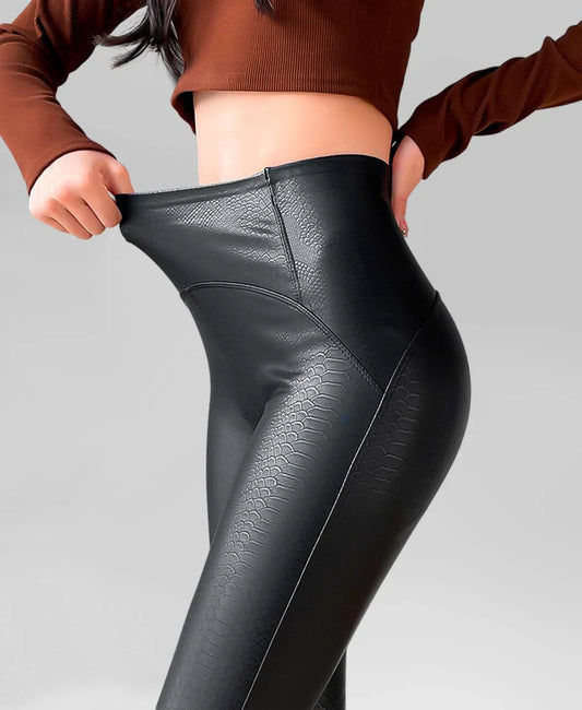 Mila Women’s Faux Leather Leggings – Fleece-Lined High Waist for Winter Comfort