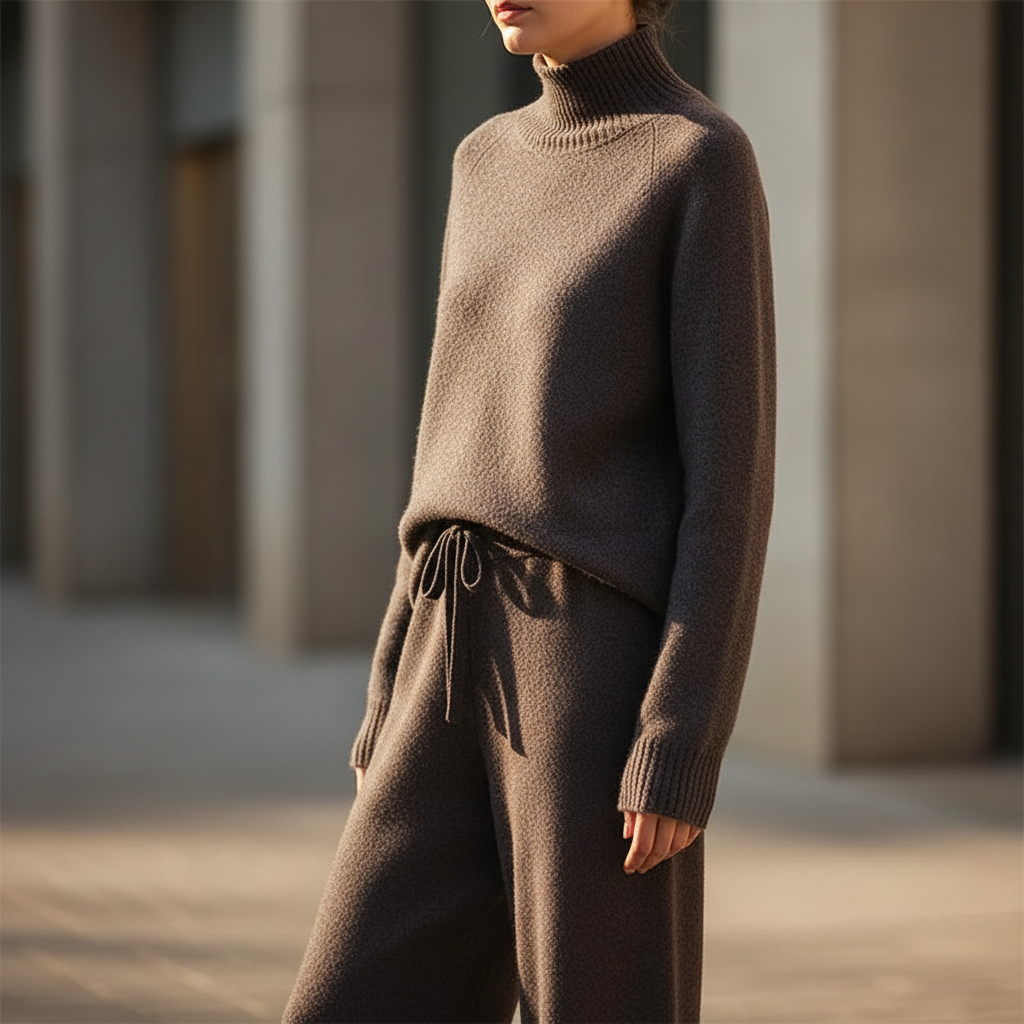 Ruffa Women’s Wool Lounge Set – Soft Knit Pullover & Wide-Leg Trousers