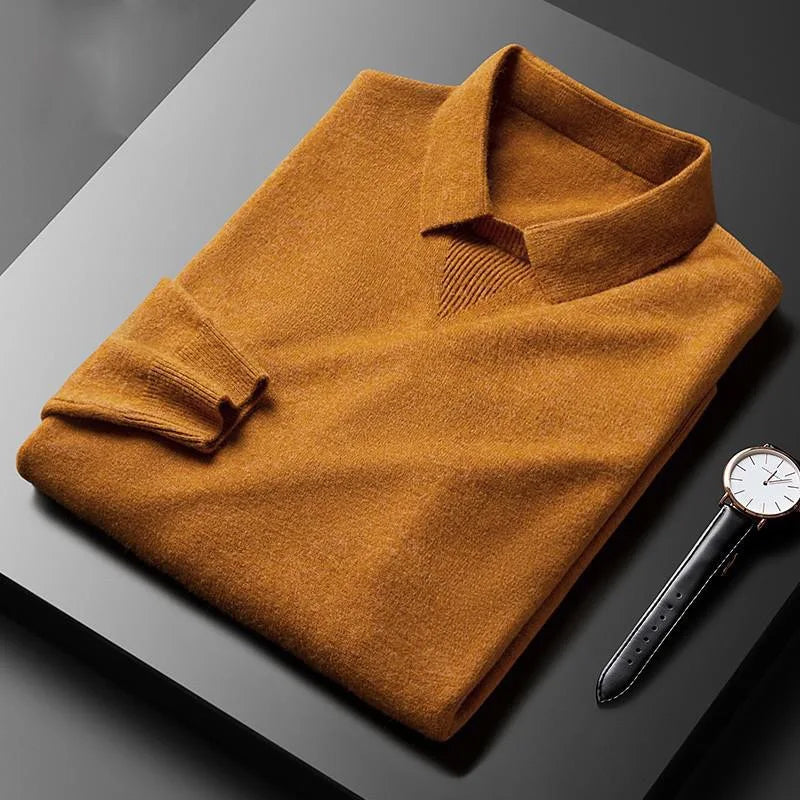 Martin Men’s Polo Sweater – Lightweight Wool Blend with Turn-Down Collar