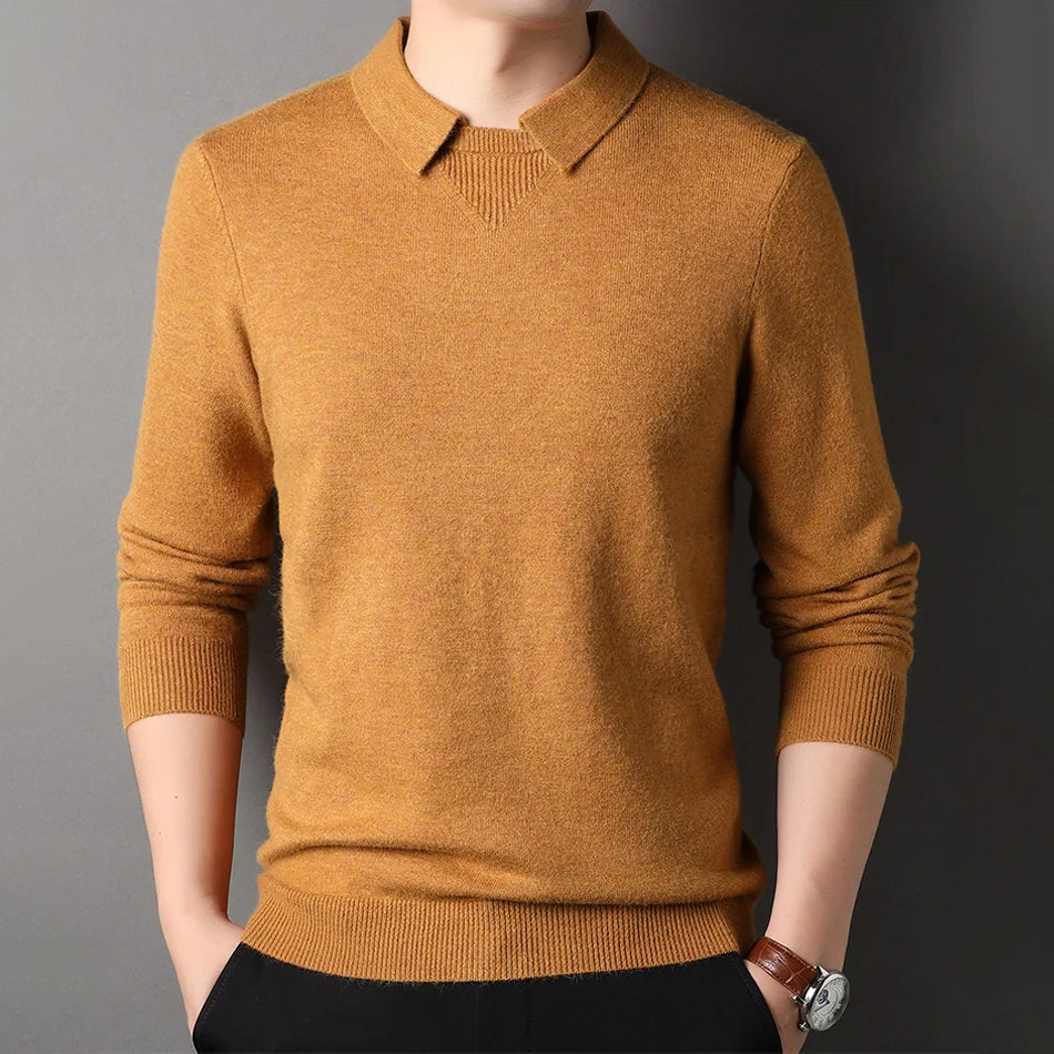 Martin Men’s Polo Sweater – Lightweight Wool Blend with Turn-Down Collar