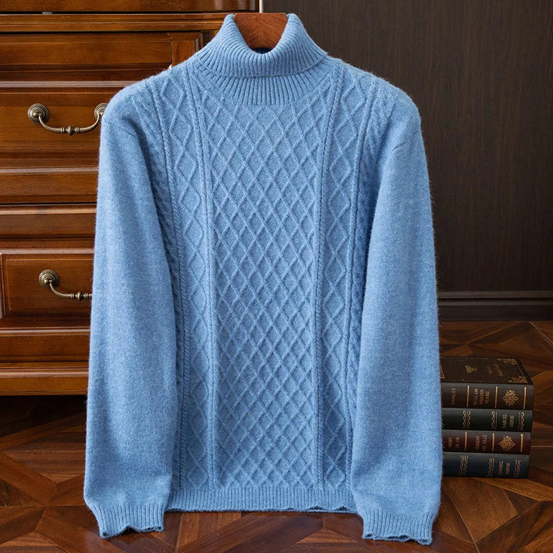 Roy Men’s Turtleneck Sweater – Wool Blend Cable Knit Pullover